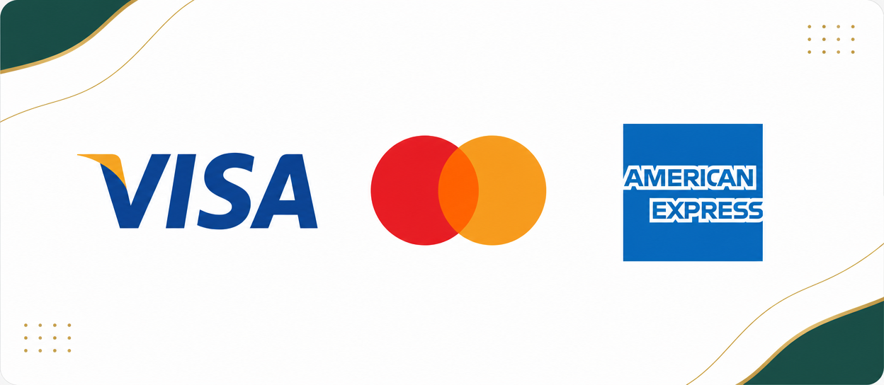 Métodos de pago aceptados: Visa, Mastercard y American Express
